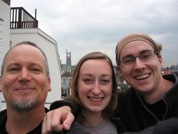 Jeff, Dana Jessen, Mike Straus on the roof of their house