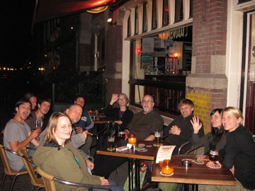 Post-gig celebration at Ooiejevar...(L-R) John Dikeman, ?, Jasper Staudhouders, Barret (sp?), me, Andrea Taeggi, Jolanda Vanderwal Taylor, Gregory Tay