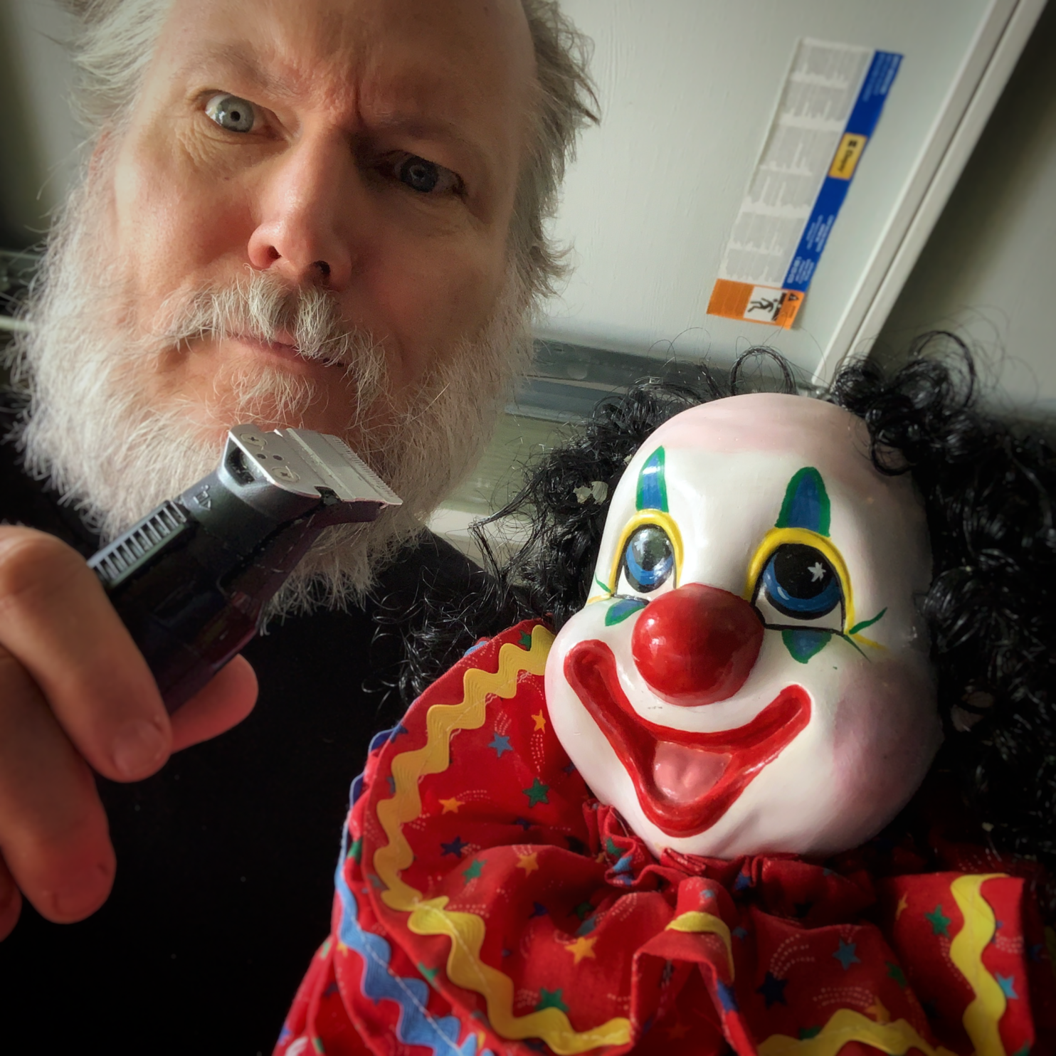 Jeff Kaiser, razor, and clown