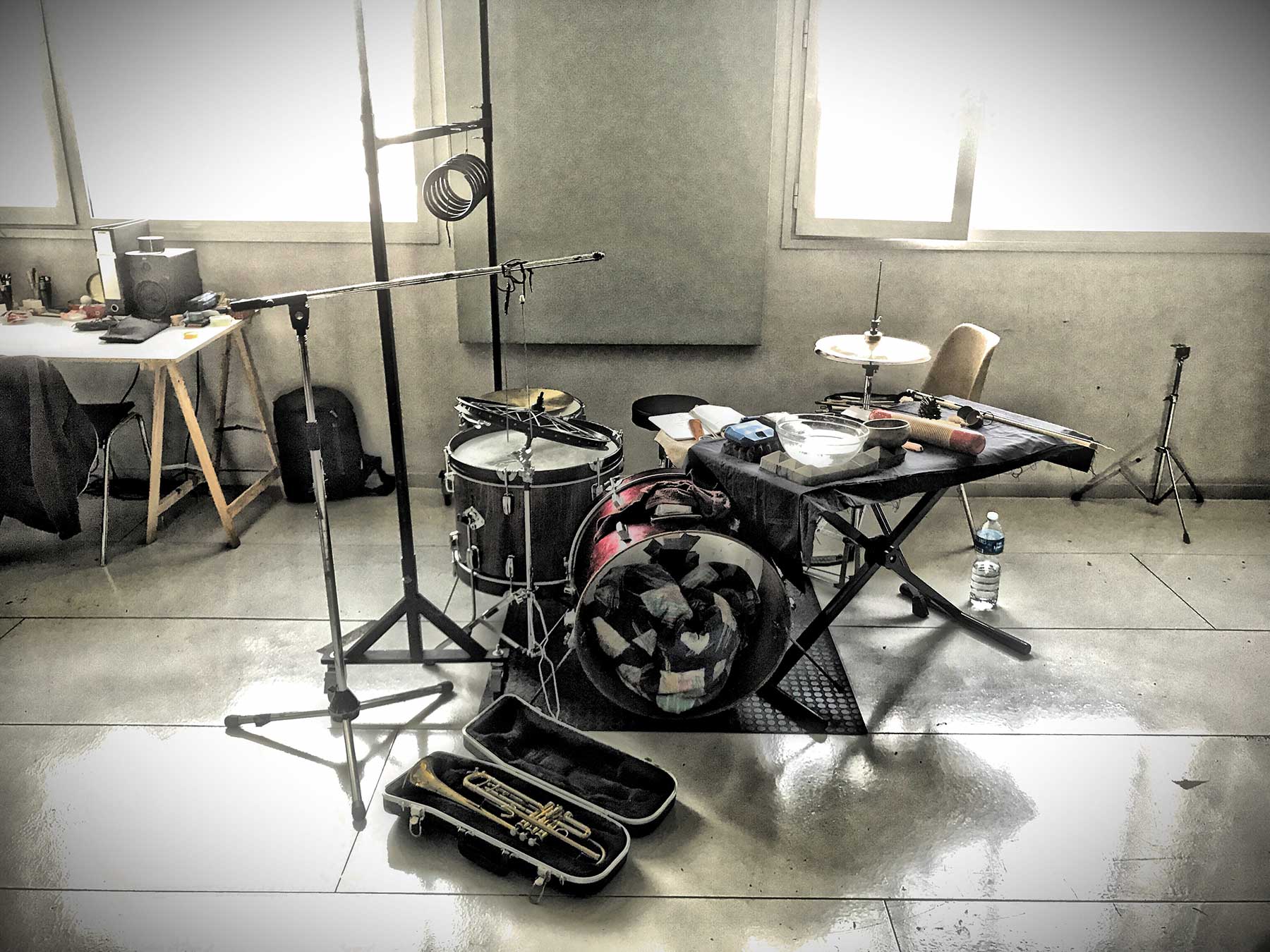 The Forgetting Machine (Jeff Kaiser and Luis Tabuenca) recording at Fabra i Coats, Barcelona, Spain
